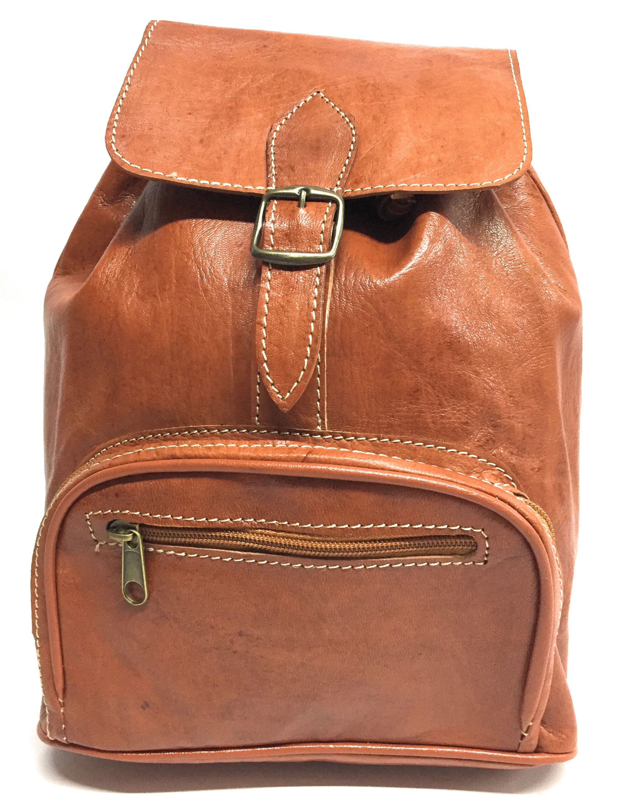 mochila de piel color marrón claro 100 % piel vacuno