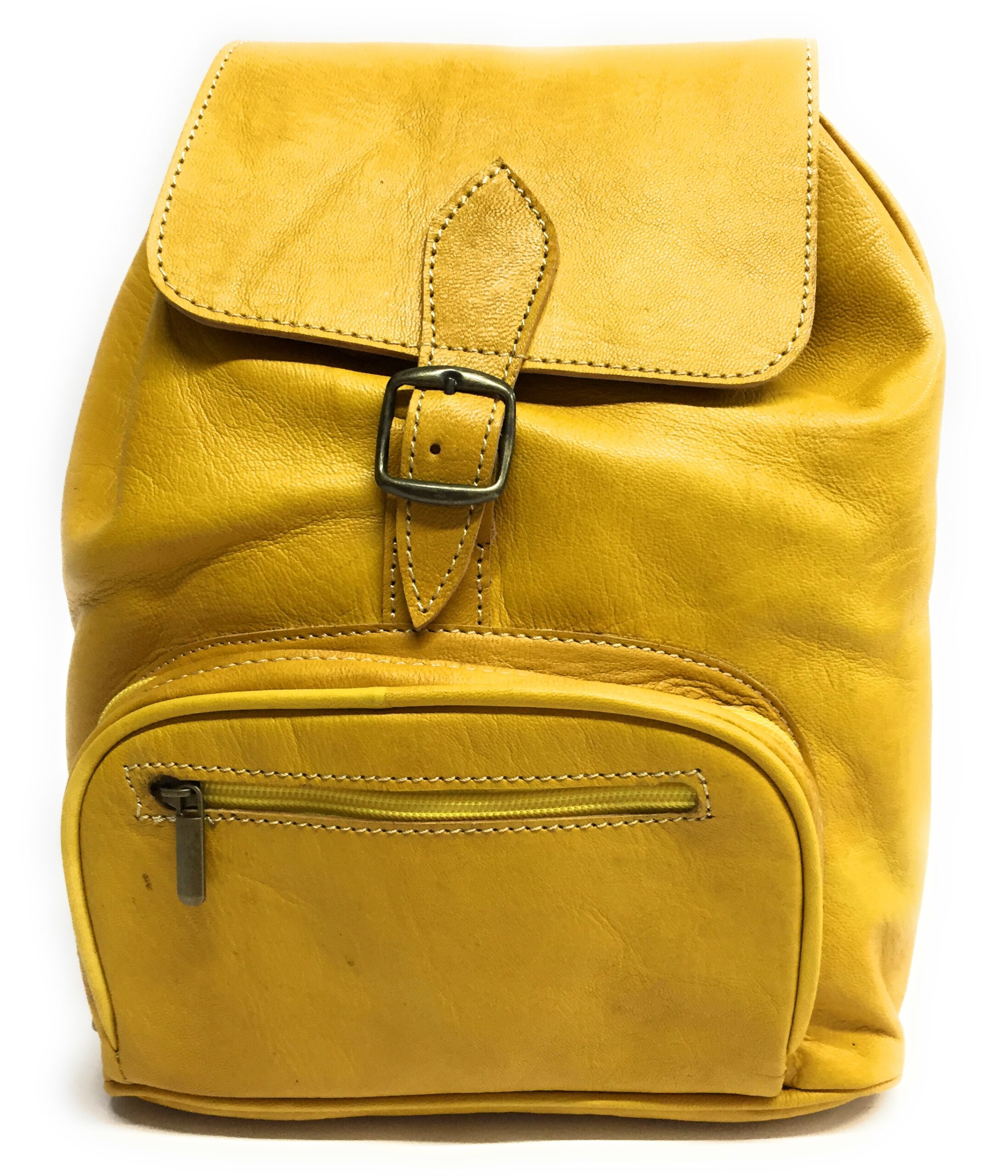 Mochila de piel color amarillo 100 % piel vacuno