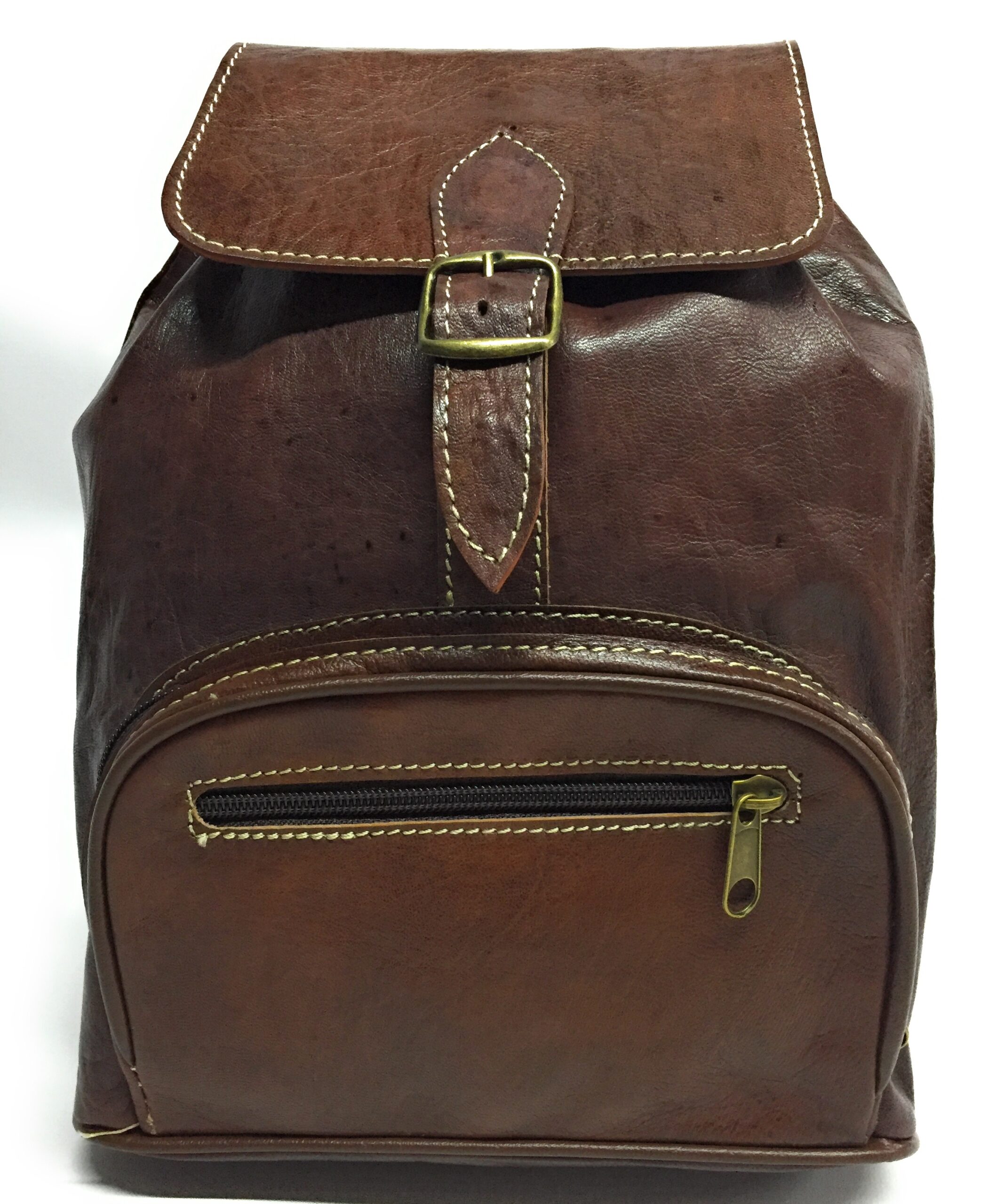 Mochila de piel color marrón oscuro 100 % piel vacuno