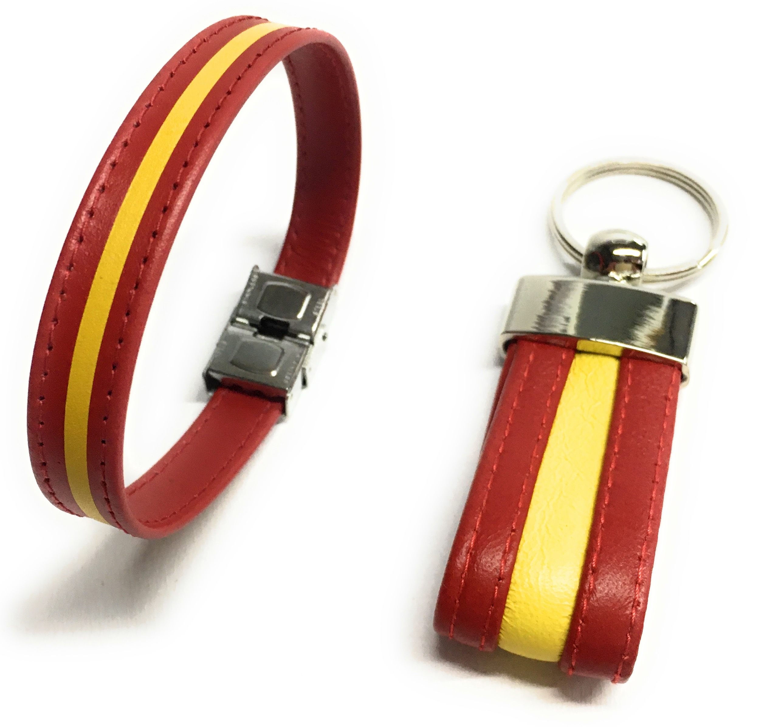 Pack Pulsera + Llavero De Piel Bandera España