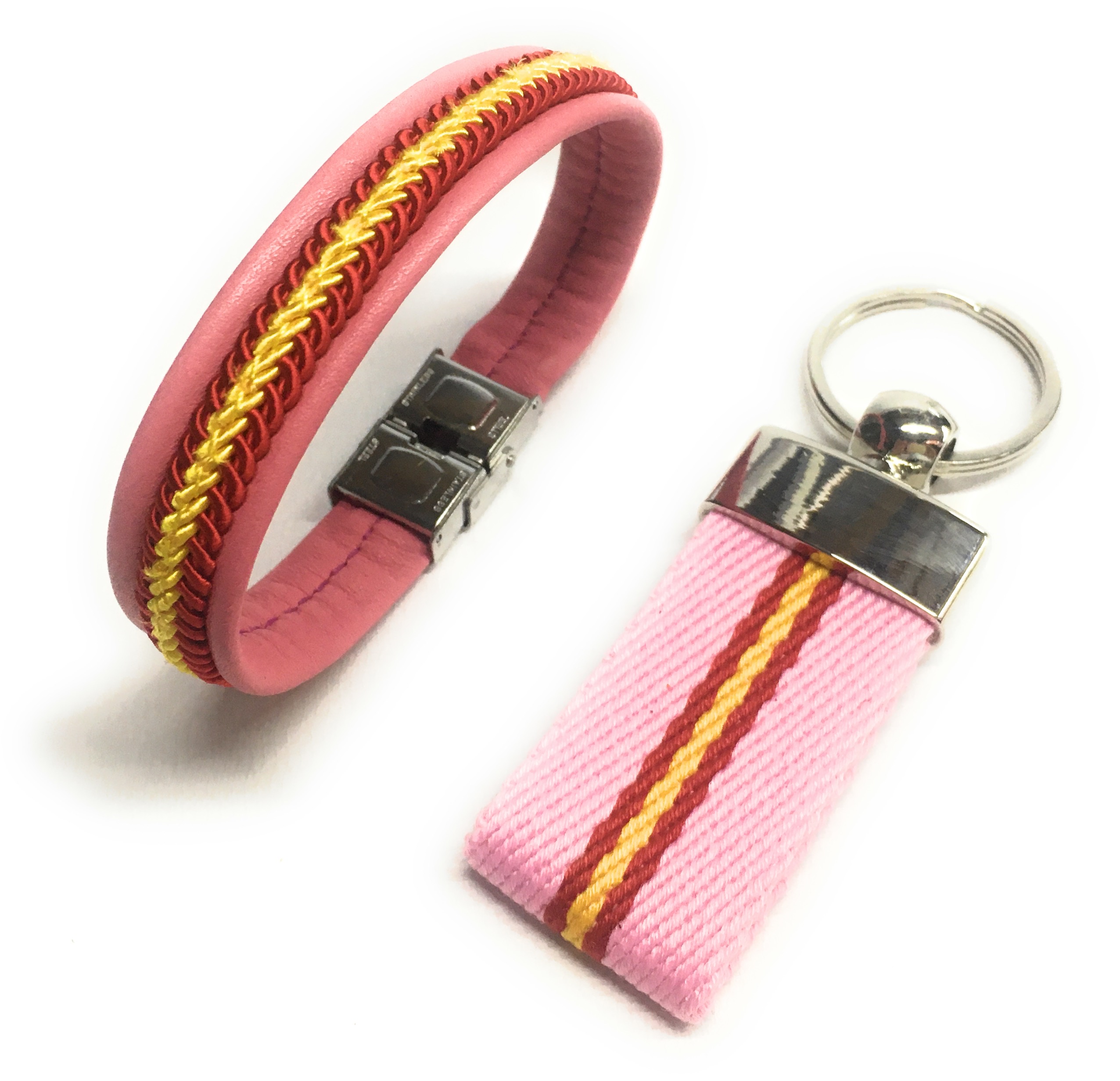 Pack Pulsera de Piel Y Llavero Lona España Rosa
