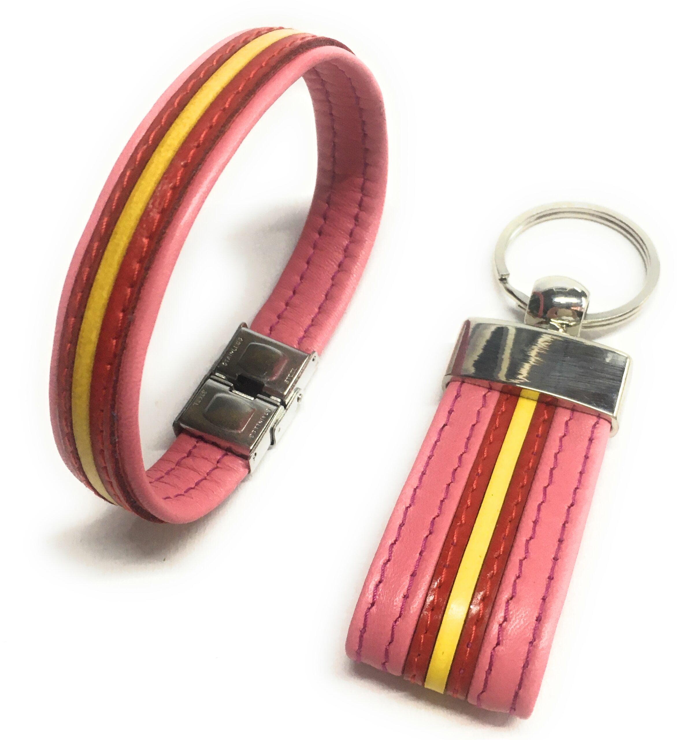 Pack Pulsera + Llavero De Piel Rosa Bandera España
