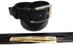 Cinturón de piel con cremallera para dinero