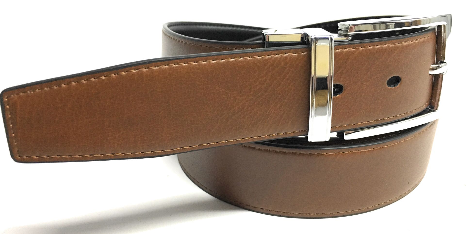 Cinturón de piel reversible negro y marrón